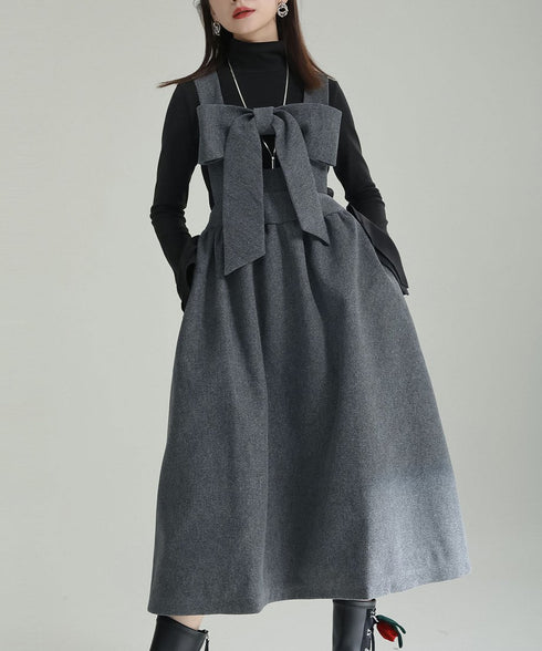 Bow Strap Wool Dress